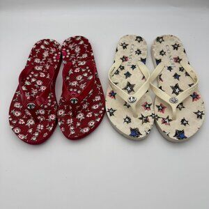 Coach Sandals Abbigail Off White Star  Floral Red Thong Flip Flop Rubber Size 6B